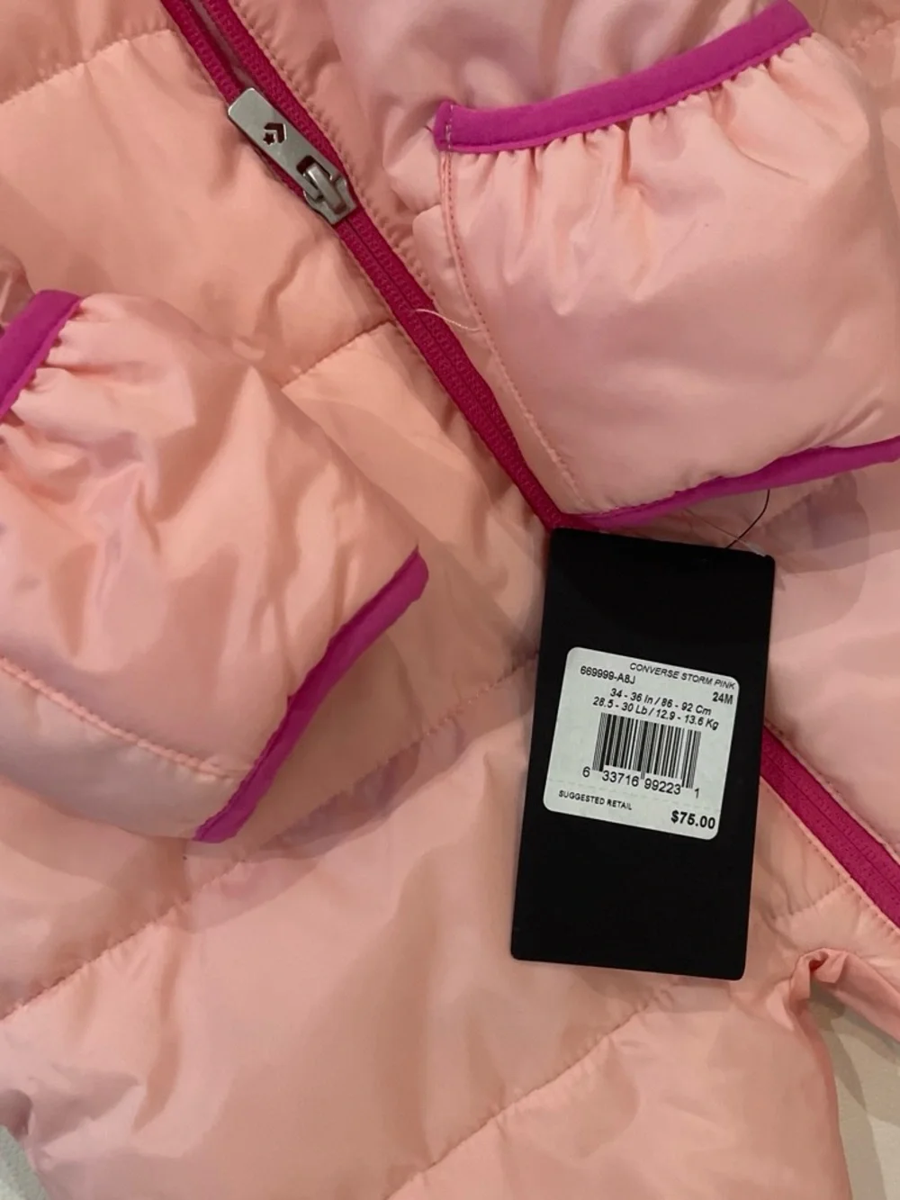 Converse Pink Two-Tone Puffer Jacket with Fuchsia Lining